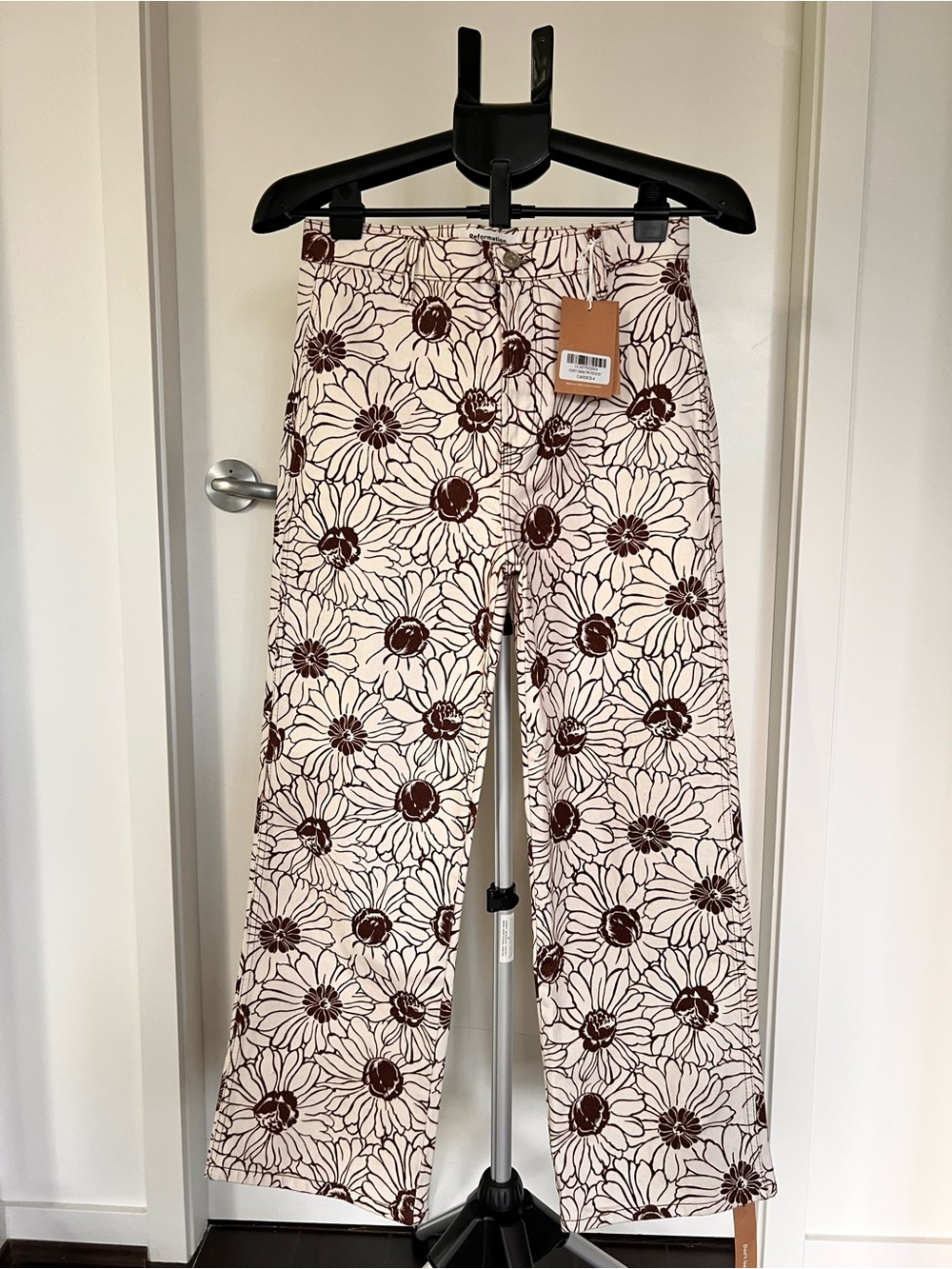Reformation Cream Jeans with Brown Floral Print
